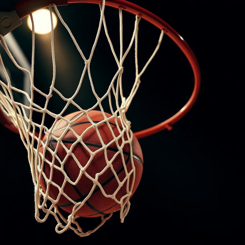 Basketball swishing through the net
